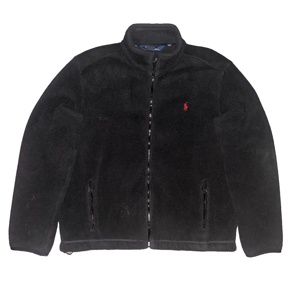 Vintage 90s Polo Ralph Lauren Mens Black Full Zip Fleece Jacket Size XL Red Pony